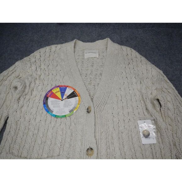 Lucky Brand Cable Knit Cardigan Women's Medium Cream Button-Up Sweater Heavy NWT - Picture 2 of 16